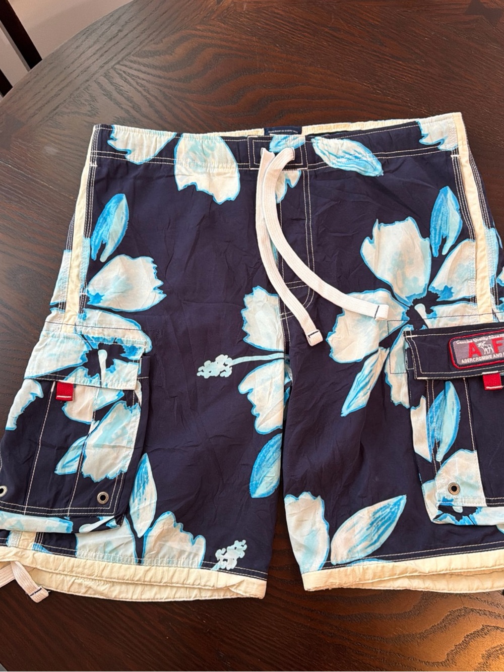 Abercrombie & Fitch Navy Blue Floral Cargo Swim Shorts